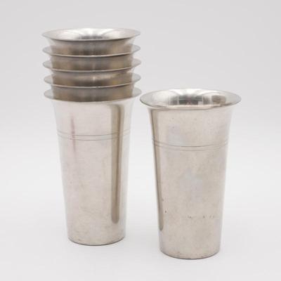 Set Of 6 Vintage Unique Silver Plated Pewters / Tumblers
