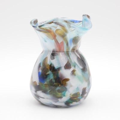 Art Glass Confetti Splatter Vase w/ Ruffle Neck