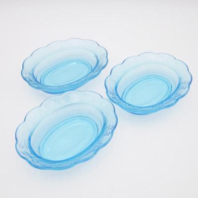 Vintage Aqua Blue Glass Oval Dishes (Set of 3)