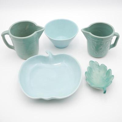 Assorted Teal Ceramic Pottery (5 Total)
