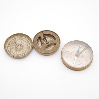Pair Of Antique Compasses / Sundials ft. Dollond London Style 1885 Compass