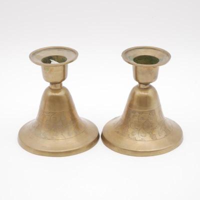 Pair of Brass Candlesticks w/Engraved Design