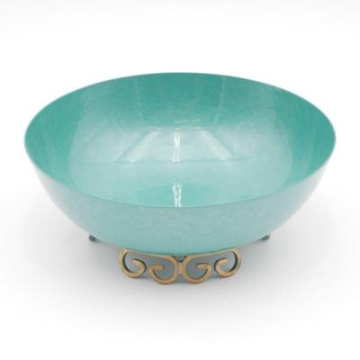 Mid Century Kyes Moire Glaze Handmade Teal Footed Bowl
