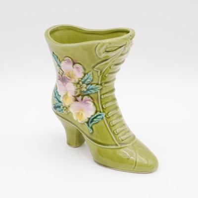 Vintage Ceramic Victorian Boot Floral Vase / Planter