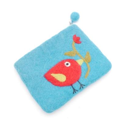 Paisely Monkey Turquoise Bird Felted Coin Purse