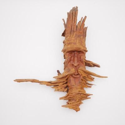 Hand Carved Face in Natural Wood Sculpture