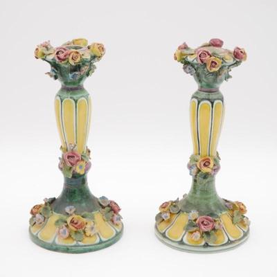 Pair of Sculptural Italian Porcelain Candlesticks