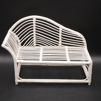 Small Doll-Sized White Wicker Bench