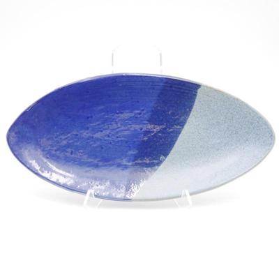 Artist Signed Oval Two-Tone Blue Dish