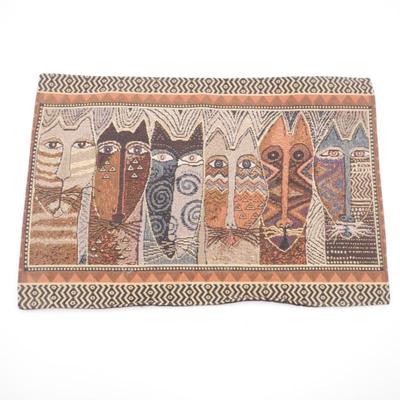 Vintage Laurel Burch "Native Felines" Long Cats Tapestry Pillow cover