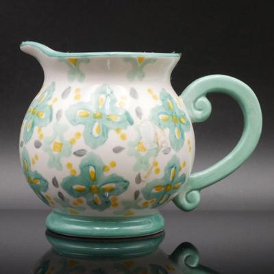 Dutch Wax Hand Painted Teal Blue Ceramic Creamer