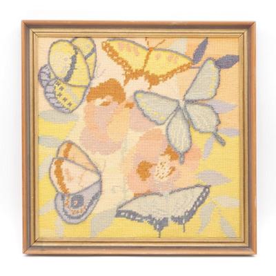 Vintage Framed Butterfly Needlepoint Embroidery