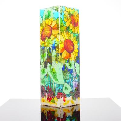 Joan Baker Designs Hand Painted Sunflower Fields Glass Vase