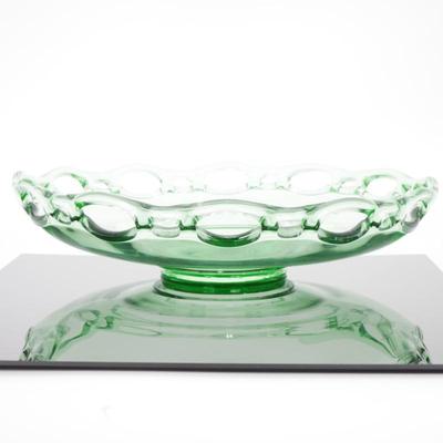 Lancaster Open Work Green Vaseline Glass Serving Bowl