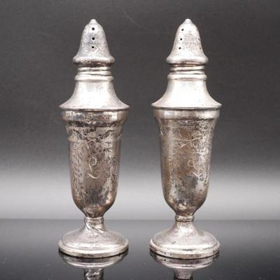 Pair Of Vintage Weighted Sterling Silver Salt & Pepper Shakers w/ Monogram