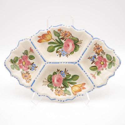 Italian Pottery Divided Serving Dish w/Floral Motif