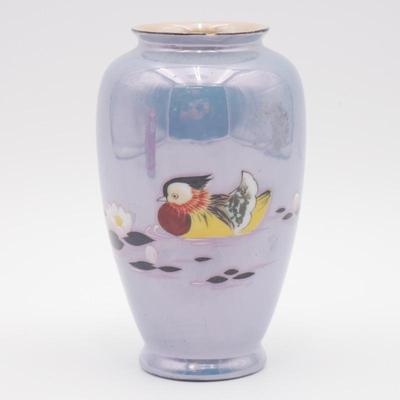 Small Hand Painted Lusterware Vase w/Bird