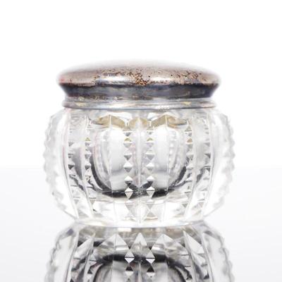Antique Cut Glass Sterling Silver Dresser Jar / Powder Box