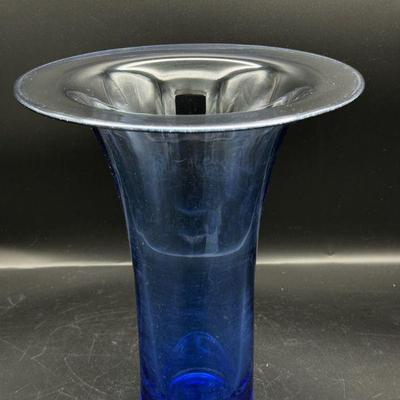 Artful Handblown Trumpeted Blue Flower Vase
