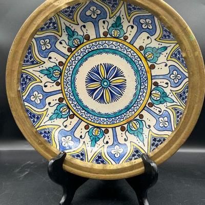 Beautifully Painted Hand Spun Moroccan Bowl With Bronze Rim
