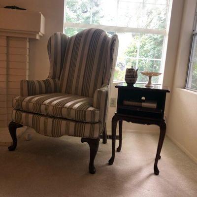 Wing Chair, Small Telephone Table with pull out tray.