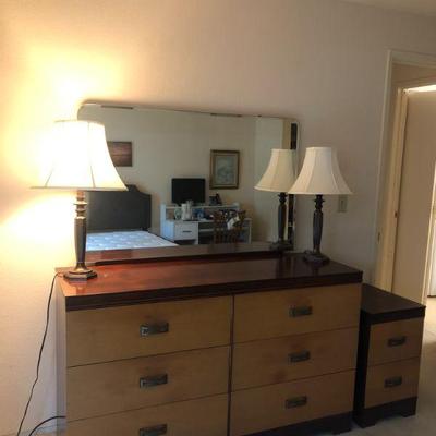 Vintage Dresser and matching Night stand. Two three way lamps.