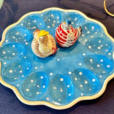 Adorable egg plate with salt and pepper