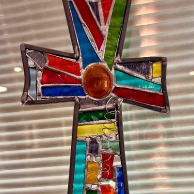One of two stained glass crosses