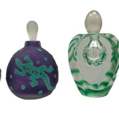 Collection Post Modern Art Glass Perfume Bottles, Domar Sterling Silver Overlay