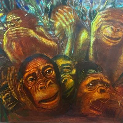 ALEJANDRO ROMERO See No Evil Monkeys Oil on Canvas