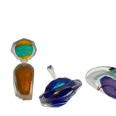 Art Glass Perfume Bottle Assortment, Signed