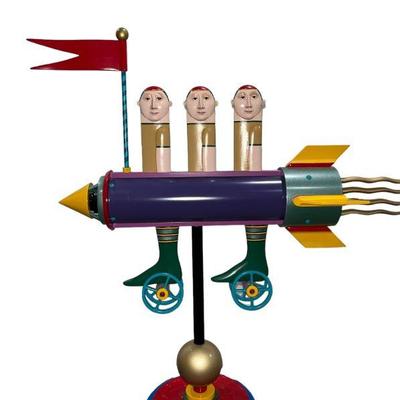 JAMES EATON Three Boys on Rocket Metal Sculpture