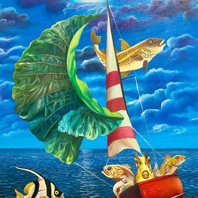 HERMEL QUEZADA Surrealist Ocean Acrylic on Canvas