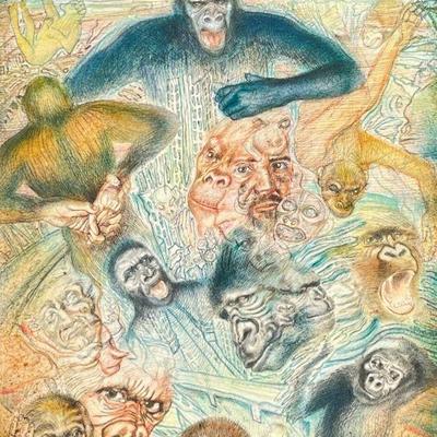 ALEJANDRO ROMERO "Study of Monkeys" Pencil on Paper