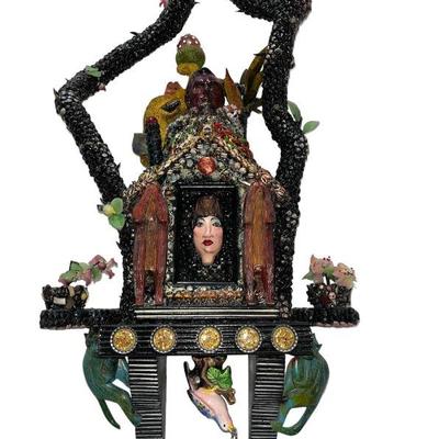 JUDY ONOFRIO Found Object Folk Art Wall Sculpture "Monkey Hat"