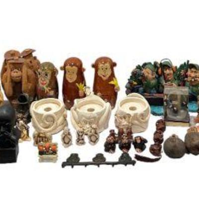 Large Collection Novelty, Comedic Three Wise Monkey Figurines, Still Banks