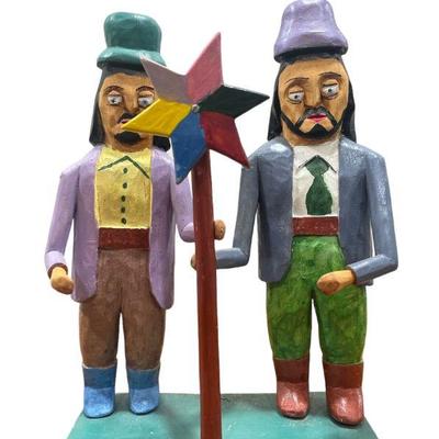 Folk Art Two Men With Whirligig Kinetic Sculpture