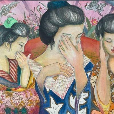Signed 1992 See No Evil Geisha Watercolor