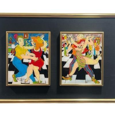 Two MARGARITA MOGUEL Reverse Painted Dance Scenes