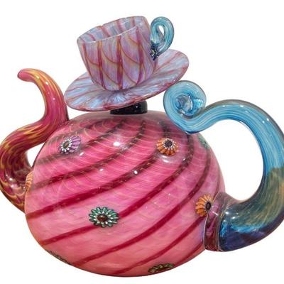 CHRISTIAN THIRION Millefiori Art Glass Teapot Sculpture