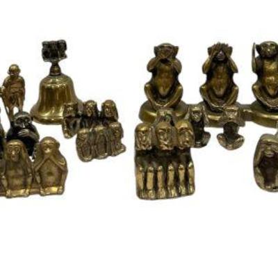 Collection Brass, Gold Toned Three Wise Monkey Figurines