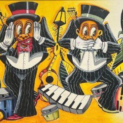 Cuban Zoot Suit See No Evil Oil on Board