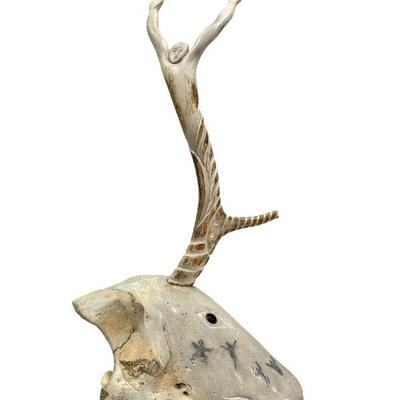 KAREN OLANNA Carved Skull and Bone Abstract Sculpture