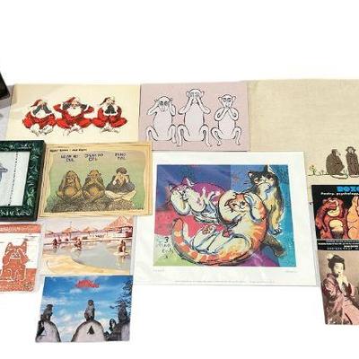 Collection Three Wise Monkeys Artwork, Needlepoint, Postcards, and More