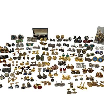 Large Collection Post Modern Cufflinks, Some Sterling Silver and Alpaca Silver