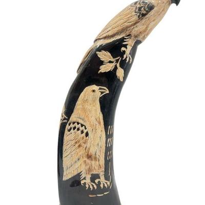 Carved Alaskan Water Buffalo Horn Eagle Sculpture