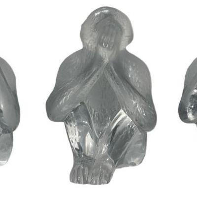 DAUM FRANCE Three Wise Monkeys Crystal Figurine Set