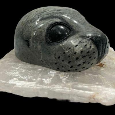 CRAIG BENSON Carved Soapstone Seal Head On Quartz Ice Slab