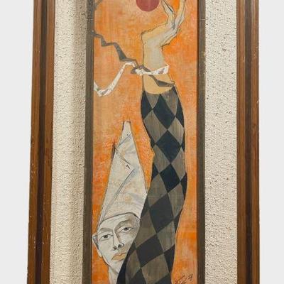 Mixed Media on Board Work of Harlequin Jester