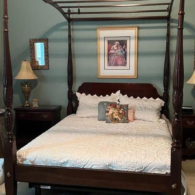 Ethan Allen "Georgian Ct." cherry queen canopy bed - $425